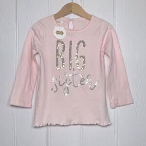 MUD PIE NWT 100% Cotton Pink Sequin Big Sister Long Sleeve Shirt